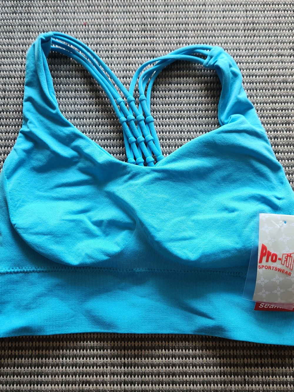 NWT Pro-Fit Sportswear Seamless Sports Bra Size S Blue Strappy Back Convertible
